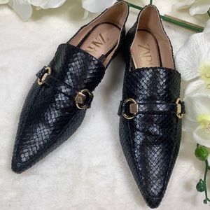 Zara black loafers animal embossed snakeskin pointed toe foldable heel mule 39 8